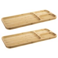 Set van 4x stuks bamboe houten 3-vaks barbecuebord 39 x 16 x 2 cm