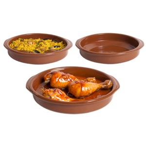 Tapas serveerschalen set - 1x D26 cm en 2x D20 cm - rond - Spaans terracotta ovenschaaltjes