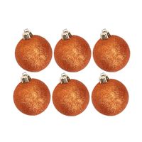 6x stuks kunststof glitter kerstballen oranje 6 cm - Kerstbal - thumbnail