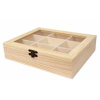 Theedoos - 9-vaks - naturel - hout - 22 x 18 x 5 cm - theekist - onbedrukt Theedoos - 9-vaks - naturel - hout - 22 x 18 x 5 cm - theekist - onbedrukt