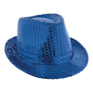 Carnaval verkleed Trilby hoedje met glitter pailletten - blauw - polyester - heren/dames