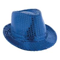 Carnaval verkleed Trilby hoedje met glitter pailletten - blauw - polyester - heren/dames