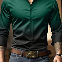 Bon&Bon Homme Men's Red Ombre Long Sleeve Shirt | Regular Fit Dark Green-5 / M