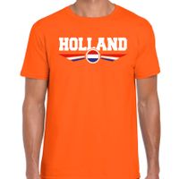 Oranje / Holland supporter t-shirt / shirt oranje met Nederlandse vlag voor heren - thumbnail