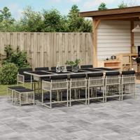 15-delige Tuinset met kussens poly rattan lichtgrijs
