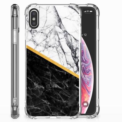 Apple iPhone X | Xs Anti-Shock Hoesje Marmer Wit Zwart - Origineel Cadeau Man Apple iPhone X | Xs Anti-Shock Hoesje Marmer Wit Zwart - Origineel Cadeau Man