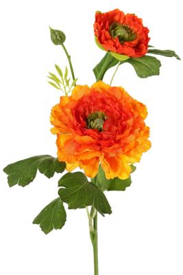 Ranonkel, 2x vertakt met bloemen knop oranje kunstbloem zijde nepbloem - Driesprong collection