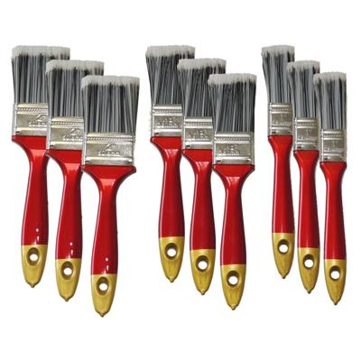 9x Verfkwasten plat synthetisch - Verf/schilder kwasten - met rood houten handvat