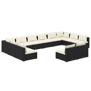 vidaXL 12-delige Loungeset met kussens poly rattan zwart