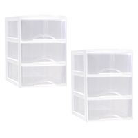 Ladeblokje/bureau organizer - 2x stuks - 3 lades - transparant/wit - L26 x B36 x H37 cm - plastic