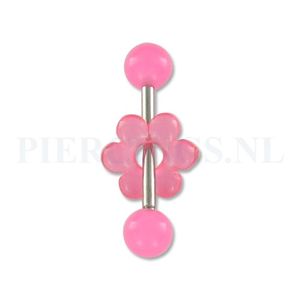 Tongpiercing acryl donut bloem roze