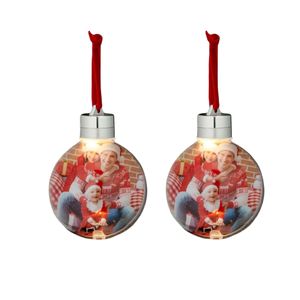 2x stuks DIY foto/fotolijst kunststof kerstballen transparant 8 cm met verlichting