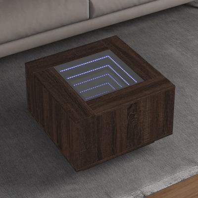 Salontafel met LED 60x60x40 cm bewerkt hout bruin eikenkleurig