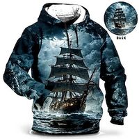 Schip Grafische prints Voor heren Dagelijks 3D-afdrukken Stoppen Feestdagen Uitgaan Streetwear Hoodies blauw Groen Lange mouw Capuchon Afdrukken Lente Herfst Ontwerper Sweatshirt met capuchon Lightinthebox