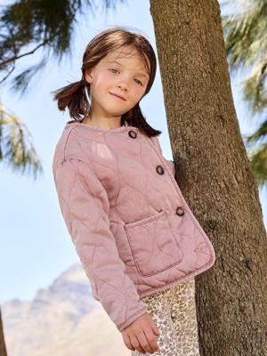 Gewatteerde jas voor meisjes met sherpavoering rozen Gewatteerde jas voor meisjes met sherpavoering rozen