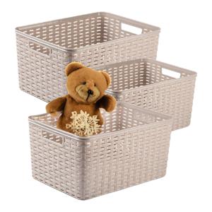 Opbergmand - 3x - Kastmand - rotan kunststof - taupe - 18 Liter - 29 x 39 x 20 cm