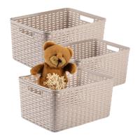 Opbergmand - 3x - Kastmand - rotan kunststof - taupe - 18 Liter - 29 x 39 x 20 cm - thumbnail