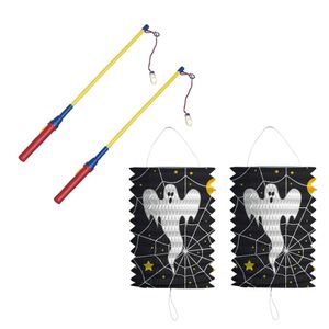 2x stuks treklampion 16 cm spook inclusief lampionstokjes