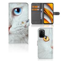 Poco F3 | Xiaomi Mi 11i | Telefoonhoesje | Met pasjeshouder | Witte Kat