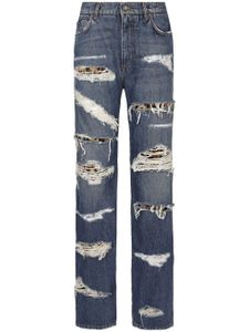 Dolce & Gabbana jean droit à effet usé - Bleu