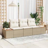 3-delige Tuinbankenset met kussens poly rattan acacia beige