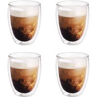 4x Koffieglazen/theeglazen dubbelwandig glas 300 ml - Koffie- en theeglazen - thumbnail