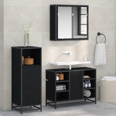 Badkamermeubelset met lade 3 pcs Zwart eiken 80 x 33 x 60 cm
