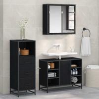 Badkamermeubelset met lade 3 pcs Zwart eiken 80 x 33 x 60 cm