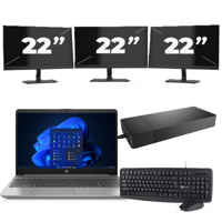 HP 250 G8 - Intel Core i3-11e Generatie - 15 inch - 16GB RAM - 256GB SSD - Windows 11 Home + 3x 22 inch Monitor