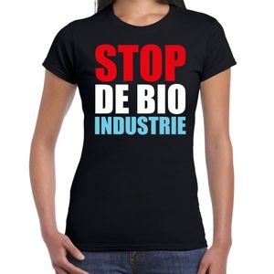 Stop de bio industrie demonstratie / protest t-shirt zwart voor dames