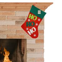 Kerstsok rood/groen Ho Ho Ho 45 cm kerstversiering/kerstdecoratie - thumbnail