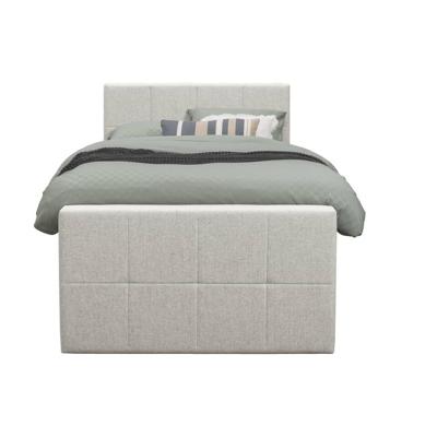 Leen Bakker - Boxspring Met Voetbord Liv Geblokt - Ecru - 120x200 Cm - Slanke Poot - Stof - Crème