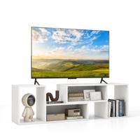 2-Delig TV-Kast Vrije Combinatie Televisietafel voor TV's tot 152 cm Televisiekast met Open Planken Multifunctioneel TV-Rek-Wit