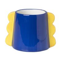 Bloempot met oortjes - blauw/geel - ø10x14.5 cm Bloempot met oortjes - blauw/geel - ø10x14.5 cm
