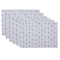 Clayre & Eef Placemats Set van 6 48x33 cm Wit Blauw Katoen Rechthoek Roosjes Blauw - thumbnail