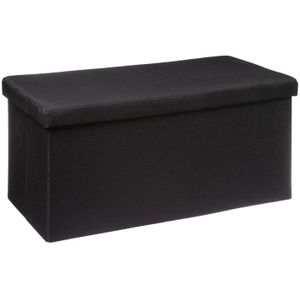 Poef/hocker - opbergbox - fluweel zwart - kunststof/mdf - 38 x 38 x 76 cm - opvouwbaar