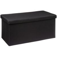 Poef/hocker - opbergbox - fluweel zwart - kunststof/mdf - 38 x 38 x 76 cm - opvouwbaar