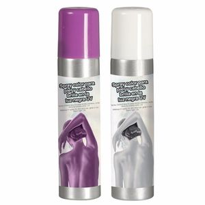 Guirca Haarspray/bodypaint spray - 2x kleuren - wit en paars - 75 ml