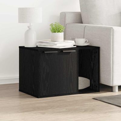 Kattenbakomheining Zwart Eiken 60x40x40 cm Bewerkt Hout