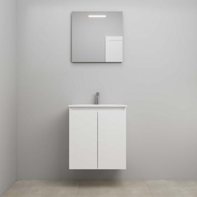 On-Line Badkamermeubelset - 60 cm - Bouwpakket - Greeploos 2 Deuren - Porseleinen Wastafel - 1 Kraangat - Spiegel met LED-Verlichting - Hoogglans Wit
