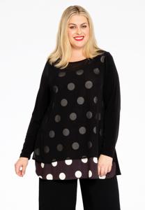 Yoek Tuniek flare POLKA | Zwart | Maat 46/48