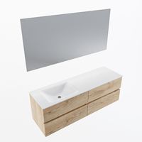 MONDIAZ VICA 150cm badmeubel onderkast Washed Oak 4 lades. Wastafel CLOUD links 1 kraangat, kleur Talc met spiegel LED. - thumbnail