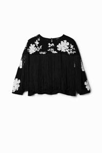 Blouse met geborduurde franjes - BLACK - M