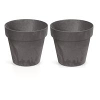 Bloempot/plantenpot - 3x - betonlook - antraciet - kunststof - Dia 30 cm