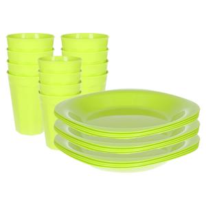 Verjaardag/kinder/camping borden/beker set - 24x stuks - groen - kunststof - onbreekbaar