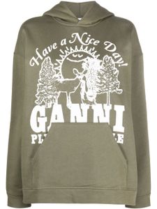 GANNI hoodie en coton biologique à logo imprimé - Vert