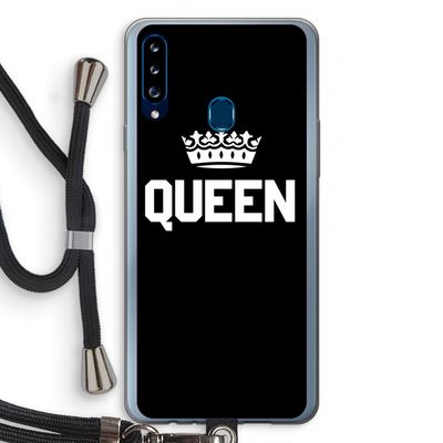 Queen zwart: Samsung Galaxy A20s Transparant Hoesje met koord