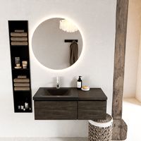 MONDIAZ BUKLA 100cm badmeubel met module 40 kleur Dark Brown met 2 lades. Wastafel CLOUD links 1 kraangat kleur Urban.