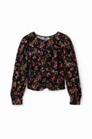 Gebloemde aangerimpelde blouse - BLACK - M