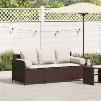 Tuinbank 3-zits met kussens poly rattan bruin